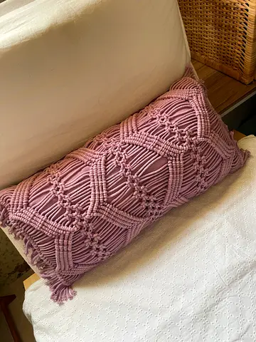 Elegant Macrame Pillow in Soft Lavender