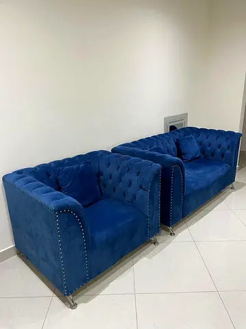 Stylish Blue Velvet Sofas - Set of 2