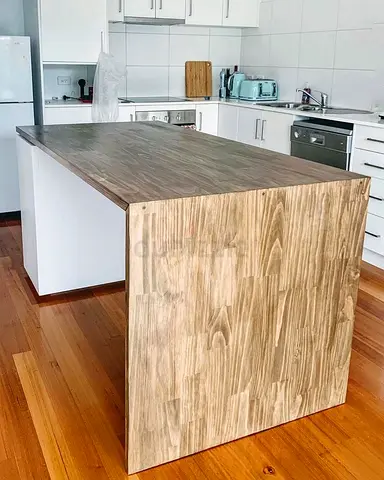 Modern Kitchen Island Cabinet with Wooden Top and Full Storage