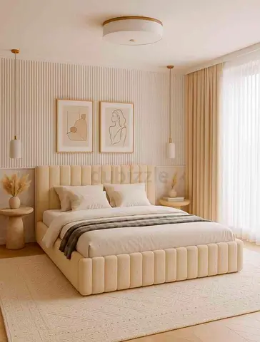 New Modern Upholstered Bed with Stylish Nightstands