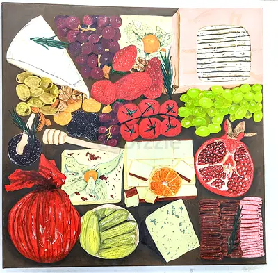 Colorful Fruit and Cheese charcuterie board Painting