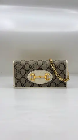 Gucci White/Beige GG Canvas and Leather Horsebit 1955 Wallet on Chain