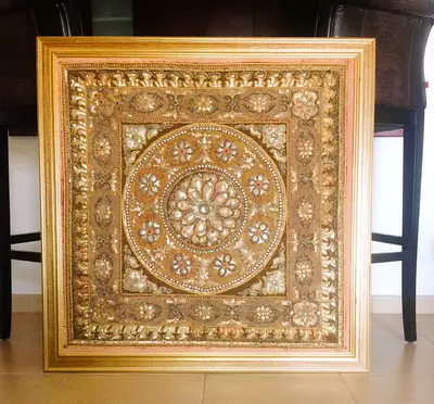 Antique Burmese Gold-Embroidered Kalaga (Framed)