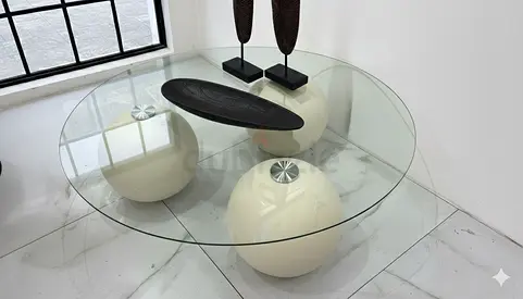 Modern Round Glass Coffee Table with Unique Base