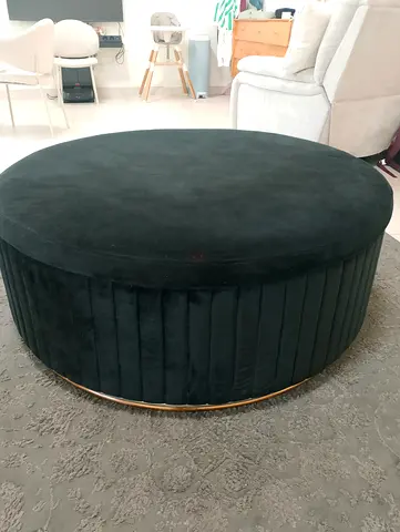 Large Black Velvet Round Ottoman with Gold Base – Pan Emirates | Excellent Condition