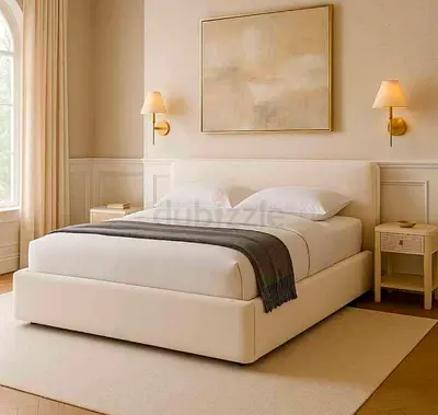 New Modern Bed with Nightstand and Soft Bedding