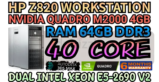 HP Z820 WORKSTATION RAM 64GB DDR3 40 CORE DUAL INTEL XEON E5-2690 V2  NVIDIA QUADRO M2000 4GB DDR5