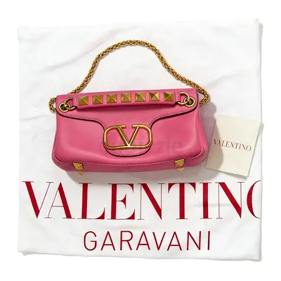 Authentic Valentino Garavani Pink Studded Sign Chain Shoulder Bag – Gold Hardware Pre-owned