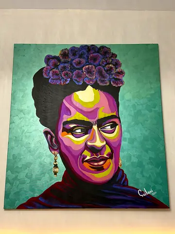 Large pop art painting of Frida Kahlo by well known artist