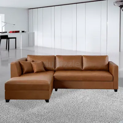UrbanComfort L-Shaped Sofa – Stylish Brown Leatherette with Durable Frame  Plush Seating