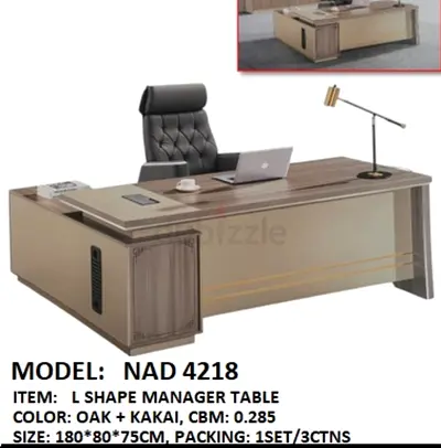 Modern L Shape Manager Table in Oak Finish
