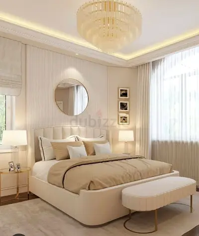 *Luxurious Modern Tufted Headboard Bed with Elegant Beige  Gold Accents*.