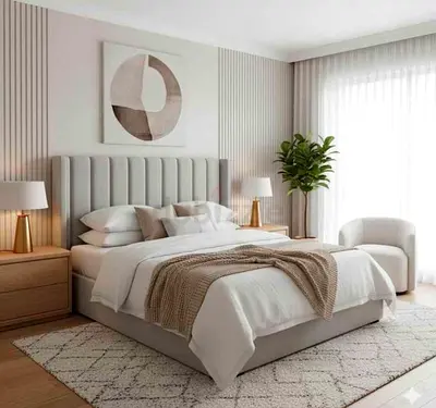 New Stylish Modern Bed with Nightstands and Elegant Decor