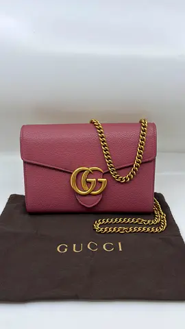 Gucci Burgundy Leather GG Marmont Wallet on Chain