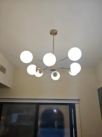 Modern Gold Chandelier – 8 Glass Globes