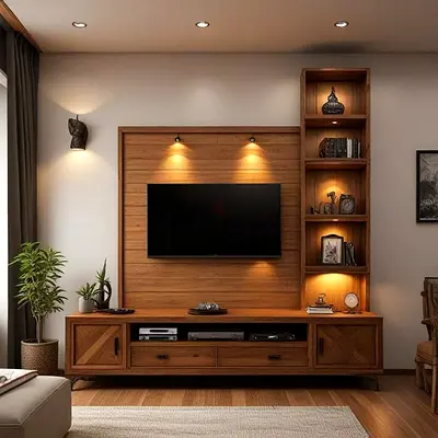 Rustic Amber Wood Entertainment Suite