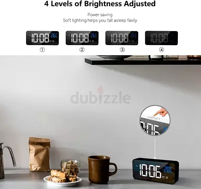 Digital Alarm Clock with Big LED Temperature Display, Portable Mirror Alarm with Dual Alarm Snooze T
