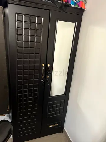 Stylish Black Wardrobe with Mirror 2 door