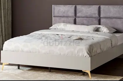 Stylish Modern Bed with Grey Upholstered Headboard