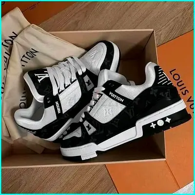 LV Style Black  White Low-Top Sneakers – Premium Look