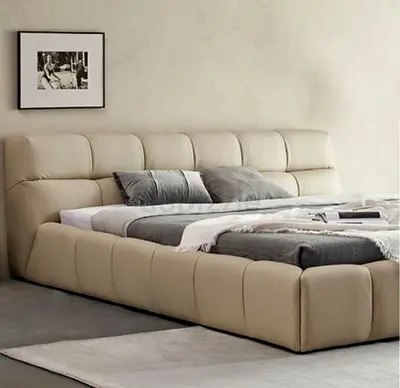 Modern Beige Upholstered Bed