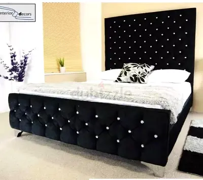 Stylish Velvet Tuffted Bed with Studded Headboard Brand New
