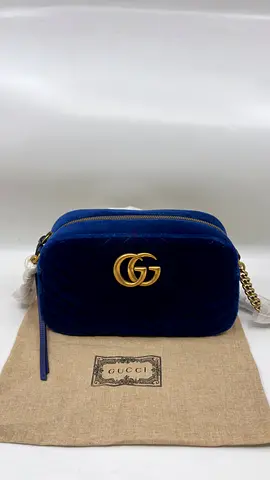Gucci Blue Matelasse Velvet Small GG Marmont Shoulder Bag