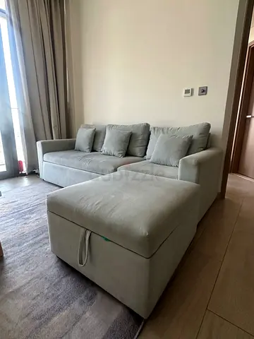 Comfortable Grey Sofa with Ottomans