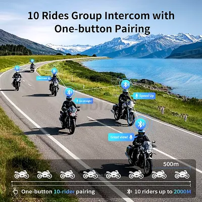 Fodsports Motorcycle Bluetooth Intercom, M1S 2000m 8 Riders Group Motorbike