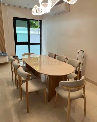 Chic Marble oval Dining Table with Vertical Panel Legs wood base