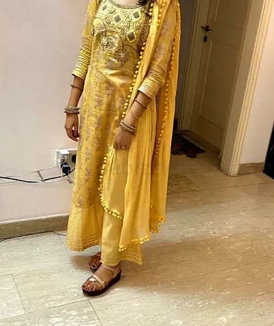 3 piece- Embroidered yellow suit set with dupatta (Indian Dress)