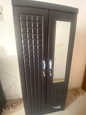 Stylish Black Wardrobe with Mirror