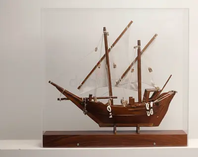 Premium Handcrafted Heritage Teak Wooden Dhow Model with Acrylic Display Case Gift Model