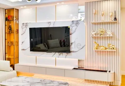 Elegant White  Gold Media Wall