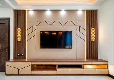 Contemporary Geometric Media Wall