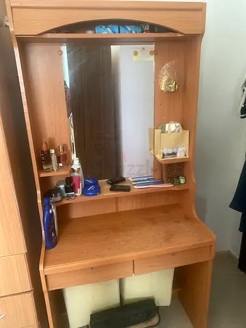Wooden Dresser with Mirror and Storage