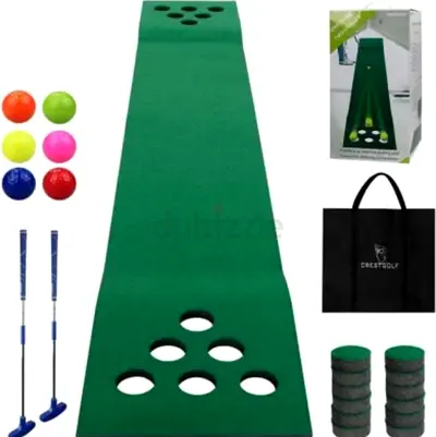 Gold putting practice mat with accessories
