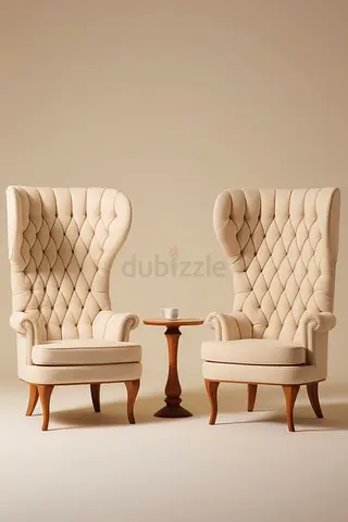 Elegant High-Back Chairs with Accent Table