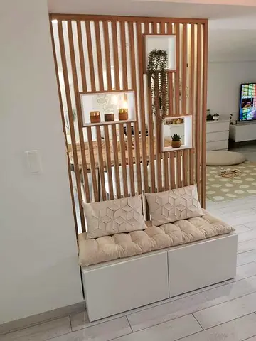 Custom Made Entryway Storage with panels Round slat partition Design