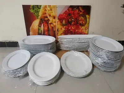 Set of 52 White Serving Plates Large, Ceramic Plate Setمجموعة اطباق سيراميك كبيرة،