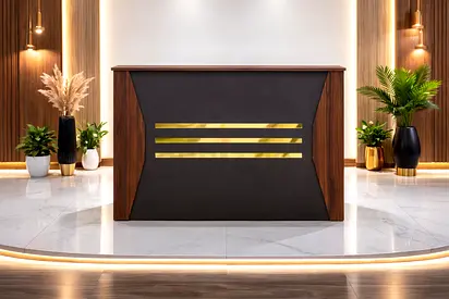 Modern Office Reception Desk with Lockable Drawer – Office Counter Table with Cable Management