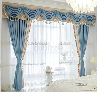 New Elegant Blue and Cream Drapes