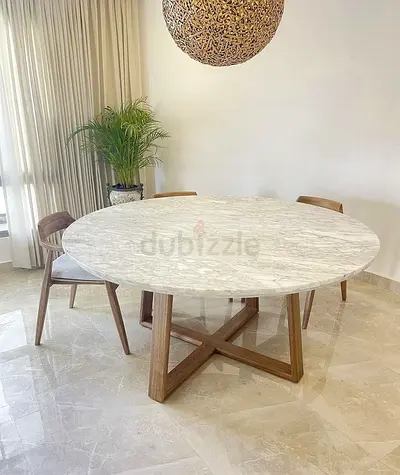 Architectural porcelain round Table with Ribbed Pedestal Base
