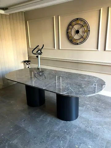 Custom Made marble top Statement Table with fluted base