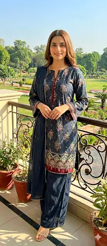 Elegant Blue Ethnic Outfit 2 PCs trouser and shirt original Shaphire branded