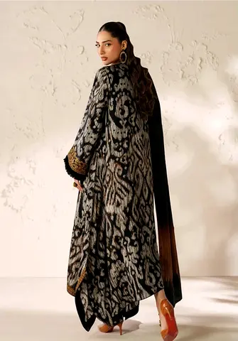 Elegant beautiful black dress with embroidery unstitched Pakistani 3 pics suit