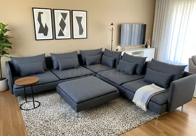 Contemporary Corner Sofa with wide seating space and soft back support. Best choice for modern apart