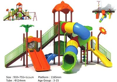 Colorful Outdoor Meda Playground Slide and Climbing Structure Heavy duty double Floor