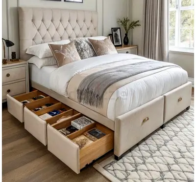 Beige colour 200*200 super king size drawers Bed