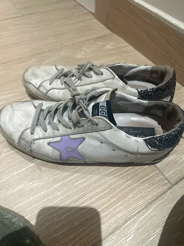 Golden goose deluxe brand Worn White Sneakers with Purple Star Design